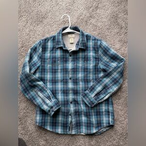Men's LL Bean M Blue Plaid Shirt with Fleece Lining